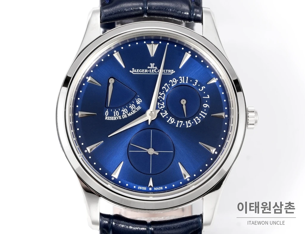 제니스 마스터 울트라 싱 오토매틱 39mm 블루 다이얼 네이비 가죽 스트랩