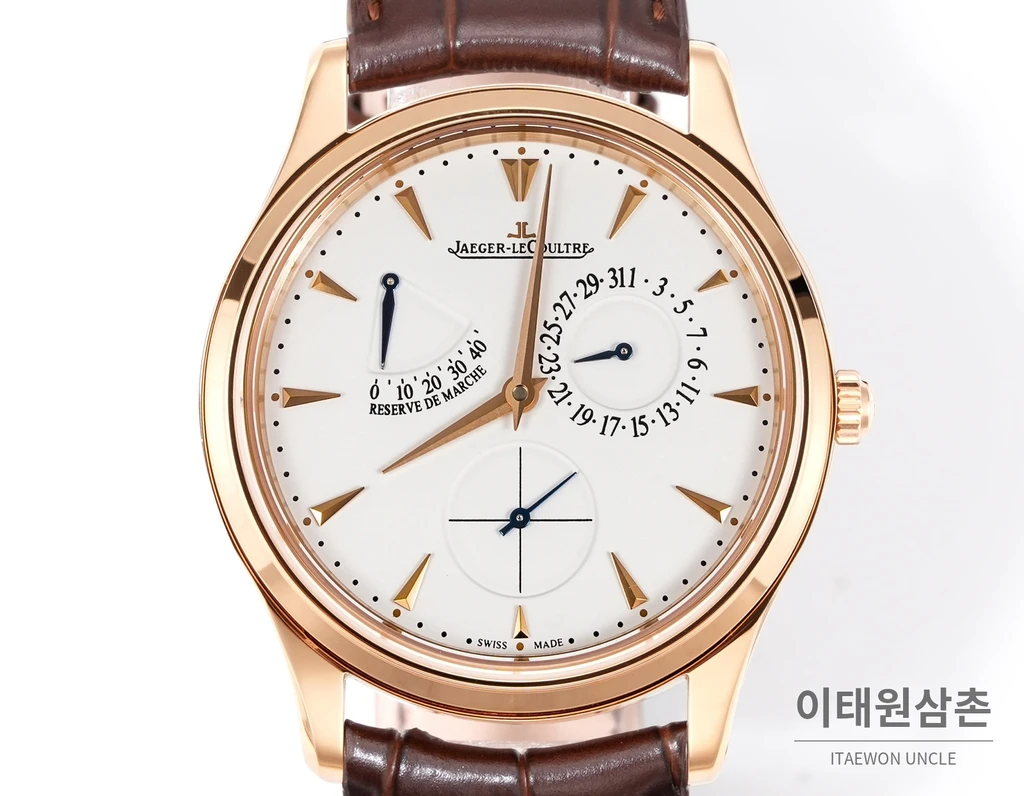 제니스 마스터 울트라 싱 오토매틱 39mm 화이트 다이얼 브라운 가죽 스트랩