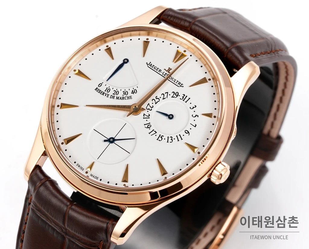 제니스 마스터 울트라 싱 오토매틱 39mm 화이트 다이얼 브라운 가죽 스트랩