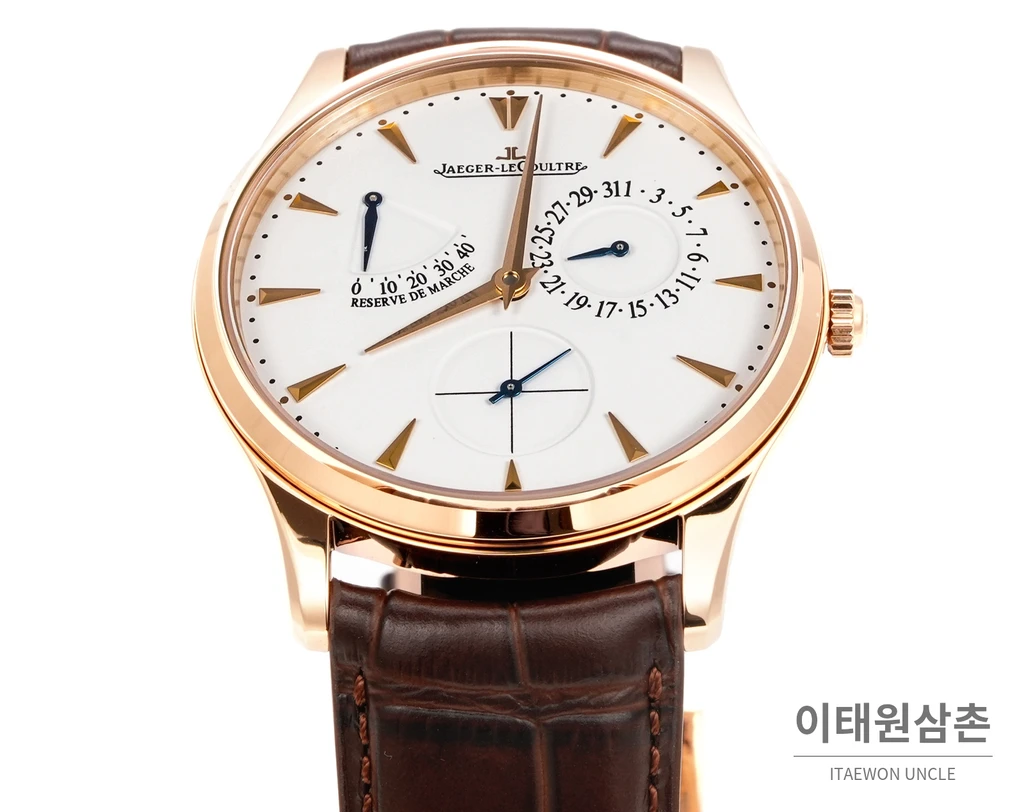 제니스 마스터 울트라 싱 오토매틱 39mm 화이트 다이얼 브라운 가죽 스트랩