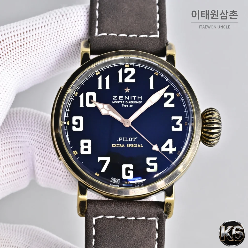 제니스 파일럿 타입20 티타늄백 소가죽 오토매틱 45mm