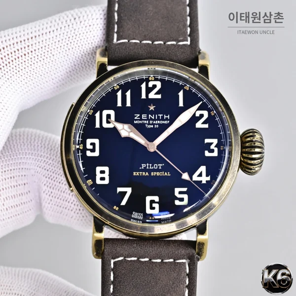 제니스 파일럿 타입20 티타늄백 소가죽 오토매틱 45mm
