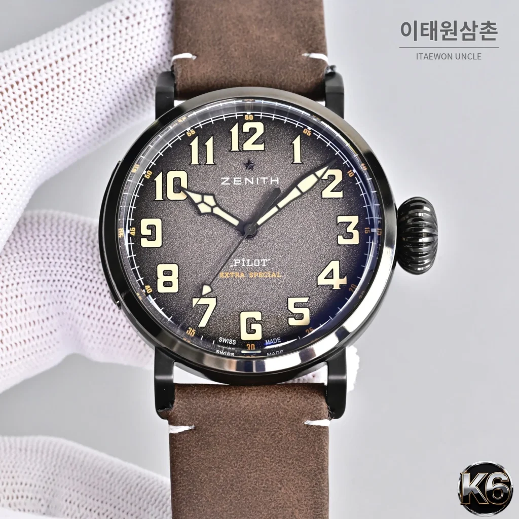 제니스 파일럿 타입20 티타늄백 소가죽 오토매틱 45mm